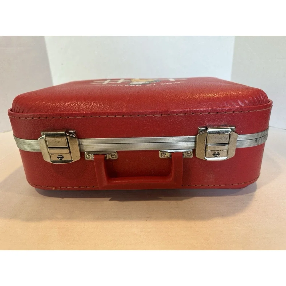 Going To Grandma's Red Vinyl Hard Suite Case Red Trojan Luggage